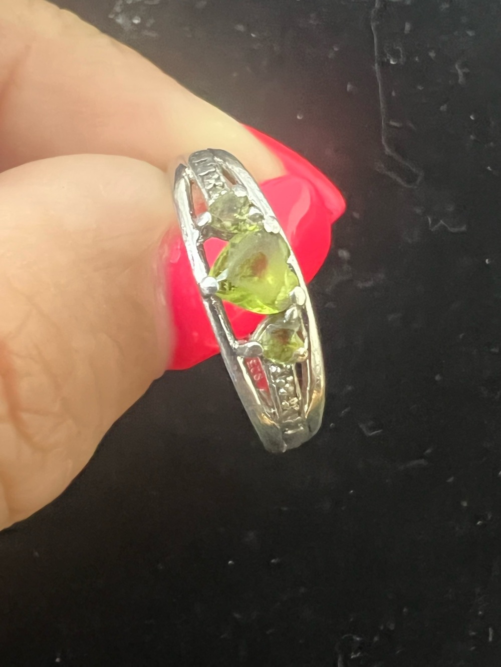 925 STERLING PERIDOT/DIAMOND  HEART RING VINTAGE SIZE 8.5